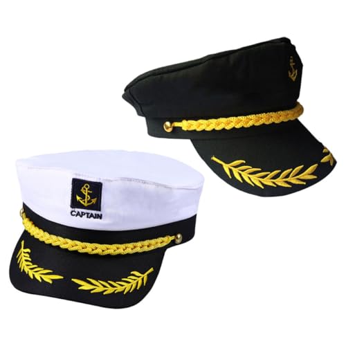 PEPLAYTAL 4 Stück Teiliges Verstellbare Yacht Kapitänsmützen für Damen und Herren Atmungsaktive Weiße und Schwarze Matrosenhüte Leichte Segler Kappen für Sommer Kostüm Outdoor-partys von PEPLAYTAL