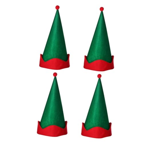 PEPLAYTAL 4 Stück Weihnachts Elfenmützen Grün Festliche Party Accessoires für Weihnachtsfeiern Lustige Kopfbedeckung für Fotos Feiertagskostüm und Festliche Stimmung von PEPLAYTAL