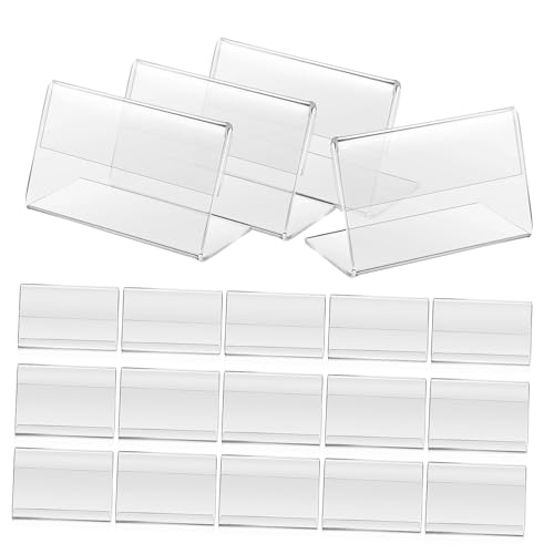 PEPLAYTAL 40 Stück Teiliges Acryl Sign Holder Leichter Förmiger Preisschild Displayständer Kratzschutzbeschichtet Stabiler Tischaufsteller für Visitenkarten Etiketten Transparente Karten von PEPLAYTAL