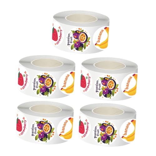 PEPLAYTAL 5 Rollen Fruchtaufkleber Runde Selbstklebende Obstetiketten Vielseitige Food Labels für Gefrierschrank Behälter Scrapbooking DIY Basteln Notizbücher Journal von PEPLAYTAL