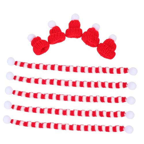 PEPLAYTAL 5 Sätze Weihnachtsdeko Mini Wollmützen und Schals für Weinflaschen Gestrickt Rot Weiß Weihnachtliche Flaschenhüllen Festliche Tischdekoration Teilig von PEPLAYTAL