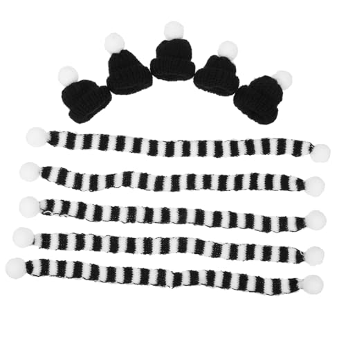 PEPLAYTAL 5 Sätze Weihnachtsmützen und Schals für Weinflaschen Festliche Flaschendeko Handgestrickte Mini Weihnachtsmützen mit Schals Party und Tischdekoration von PEPLAYTAL