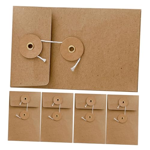 PEPLAYTAL 5 Stück Kraftpapier Umschläge mit Fadenverschluss Stabile Retro Dokumenten und Kartenhüllen Beschreibbar Vielseitig für Büro Schule und Zuhause von PEPLAYTAL