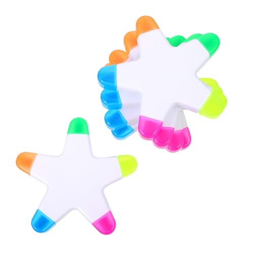 PEPLAYTAL 5 Stück Teiliges Textmarker in Sternform Fluoreszierende Praktische Marker für Schüler und Büro Bunte Schreibwaren für Unterstreichen Markieren und Gestaltung von PEPLAYTAL