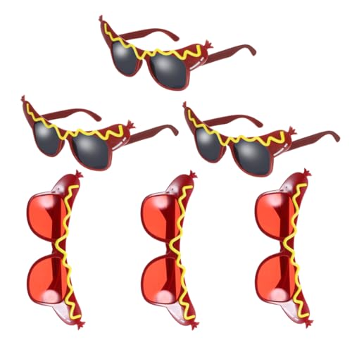 PEPLAYTAL 6 Stück Teiliges Hot Dog Party Sonnenbrillen Leichte Kostümbrillen mit Transparenten Gläsern Lustige Verkleidungsbrillen für Geburtstage Halloween Cosplay und Sommerfeste von PEPLAYTAL