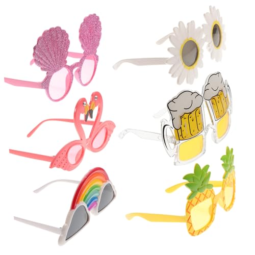 PEPLAYTAL 6 Stück Teiliges Lustige Partybrillen Hawaii Sonnenbrillen mit Flamingo Ananas Cocktail Palmendesign Kreative Bunte Kunststoffbrille für Strand Pool Kostüm Geburtstagsfeiern von PEPLAYTAL