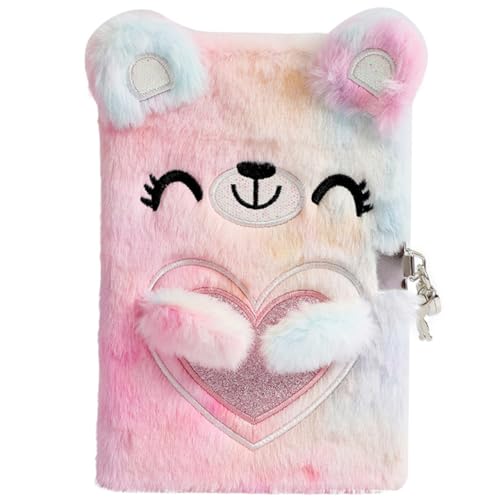 PEPLAYTAL Abschließbares Plüsch Notizbuch Cartoon Bär Tagebuch für Mädchen Weiches Flauschiges Journal mit Schloss Tragbares Tagebuch für Schule Büro und Reise Geschenk für Teenager von PEPLAYTAL