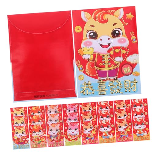PEPLAYTAL Chinesische Rote Umschläge Jahr Des Pferdes mit Cartoon Pferdemotiv Stabile Glatte Glücksgeldumschläge für Chinesisches Neujahrsfest Geburtstage Hochzeiten Geschenke von PEPLAYTAL