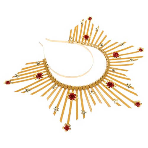 PEPLAYTAL Göttinnen Haarspange Gold rot Doppelter Strahlen Haarschmuck Damen für Halloween Party Cosplay Vintage Stil von PEPLAYTAL
