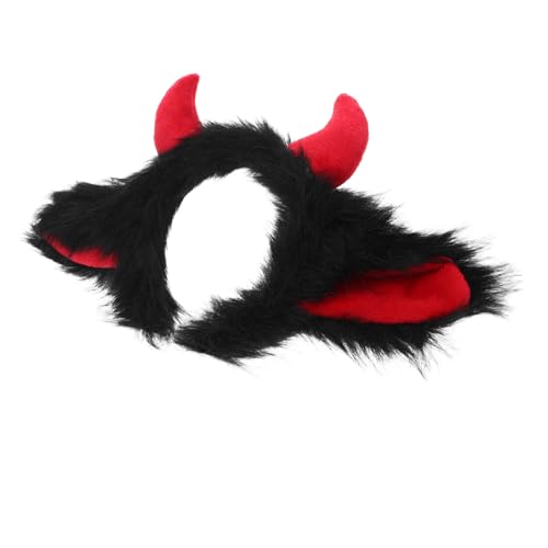 PEPLAYTAL Halloween Stirnband mit Yak Hörnern und Realistischen Ohren Flexibler Sitz für Damen und Schwarzes und Rotes Cosplay Accessoire für Party Kostüm und Fasching von PEPLAYTAL