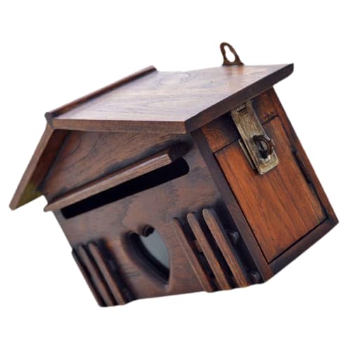 PEPLAYTAL Holz Vorschlagsbox Vintage Design Wetterfest Praktische Briefkasten Villa für Briefe Karten Wandmontage Einfache Installation Abschließbar Geeignet für Außenbereich von PEPLAYTAL