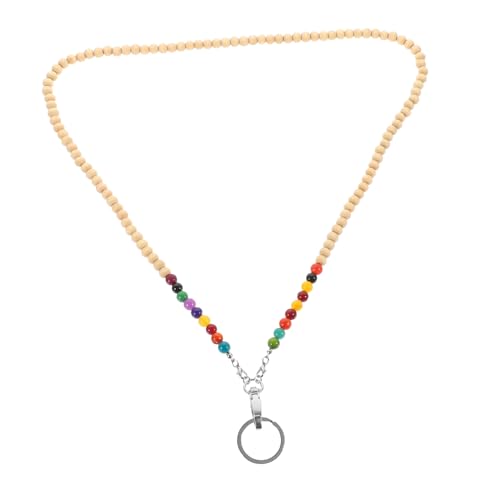 PEPLAYTAL Holzperlen Ausweishalter Lanyard mit Bunten Achatperlen Leichter Tragbarer Kartenhalter Schlüsselband für Damen Multifunktional als Umhängekette und Taschenanhänger und Robust für von PEPLAYTAL