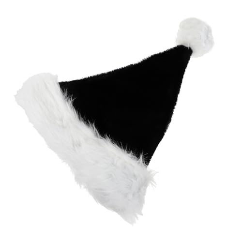 PEPLAYTAL Schwarze Plüsch Weihnachtsmütze mit Langem Fell Weicher Stoff Bequemer Halloween und Xmas für Erwachsene Festlicher Kopfschmuck für Karneval und Kostümfeiern von PEPLAYTAL