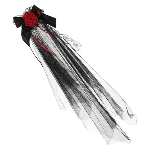 PEPLAYTAL Schwarzes Gothic Haarschmuck Stirnband mit Rosenblüte und Mesh Schleier Leichter Halloween Kopfputz für Damen Vielseitiges Accessoire für Karneval Cosplay und Festliche Partys von PEPLAYTAL