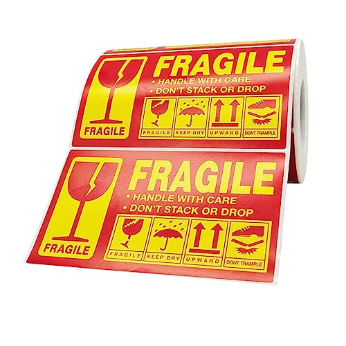 PEPLAYTAL Selbstklebende Fragile Aufkleber Warnsticker Handle With Care Aufkleber Stark Haftend Wetterfest Geeignet für Verpackungen Versand Umzug und Zerbrechliche Gegenstände von PEPLAYTAL