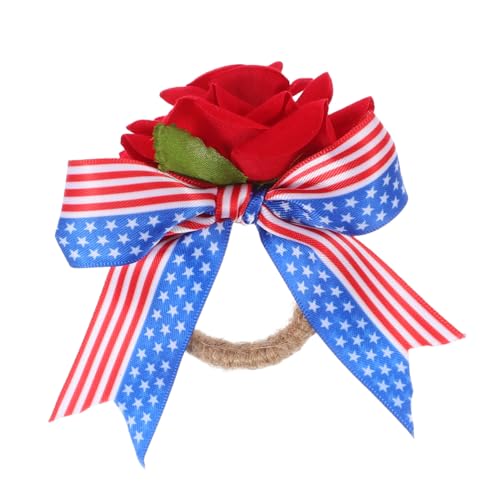 PEPLAYTAL Serviettenring aus Juteseil mit Künstlicher Patriotische Serviettenhalter für Unabhängigkeitstag Tischdekoration für Partys und Besondere Anlässe von PEPLAYTAL