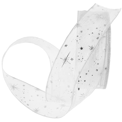 PEPLAYTAL Sterngarn-Verpackungsband geschenkband dekoration Party Band für Blumenstrauß Geburtstag thematisiert Schleife schwarzer Tüllstoff Weihnachtsband verdrahtet Glitzerband Nylon Weiß von PEPLAYTAL