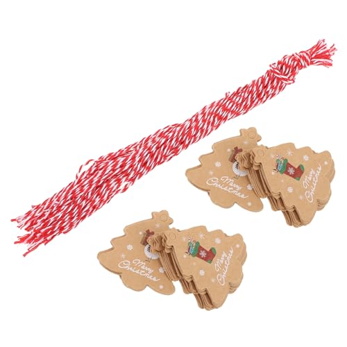 PEPLAYTAL Teiliges Weihnachtsbaum Anhänger aus Hochwertigem Kraftpapier mit Roten und Weißen Juteschnüren DIY Geschenkpapier Etiketten für Weihnachtsbaum Deko Vintage Stil Weihnachtsanhänger von PEPLAYTAL
