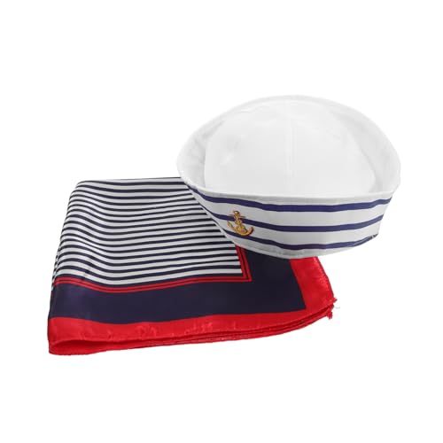 PEPLAYTAL Verstellbare Kapitänsmütze mit gestreiftem Schal Marinekostüm für Erwachsene Polyester Faschingshut für Mottoparty Halloween und Cosplay von PEPLAYTAL