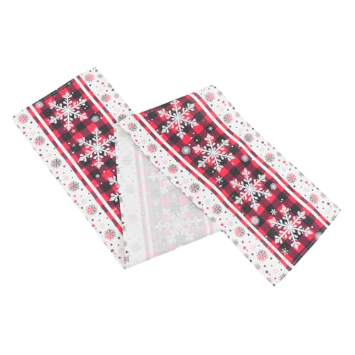 PEPLAYTAL Weihnachtlicher Tischläufer Rotes Büffelkaro mit Schneeflockenmuster Festliche Winterdeko Pflegeleicht Minimalistisches Bauernhaus Design für Küche Esszimmer Party Feiertage von PEPLAYTAL