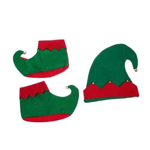 PEPLAYTAL Weihnachtskostüm Set mit Elfenmütze und Schuhen Weihnachtliche Verkleidung für Mädchen Einfach Anzuziehen Geeignet für Party Fotoshooting und Festliche Anlässe von PEPLAYTAL