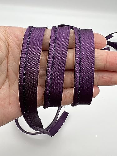PEPPERLONELY 12 mm Polyester-Satin-Schrägband, Schrägband mit Kordel, Paspelborte mit Kordel, Lippenkordel zum Nähen von Kleidung, Polsterbesatz, Dunkelviolett von PEPPERLONELY