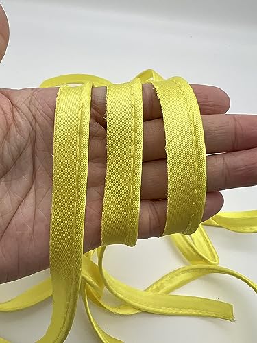 PEPPERLONELY 12 mm Polyester-Satin-Schrägband, Schrägband mit Kordel, Paspelborte mit Kordel, Lippenkordel zum Nähen von Kleidung, Polsterbesatz, Gelb von PEPPERLONELY