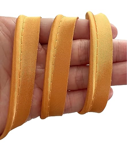 PEPPERLONELY 12 mm Polyester-Satin-Schrägband, Schrägband mit Kordel, Paspelborte mit Kordel, Lippenkordel zum Nähen von Kleidung, Polsterbesatz, Goldbraun von PEPPERLONELY