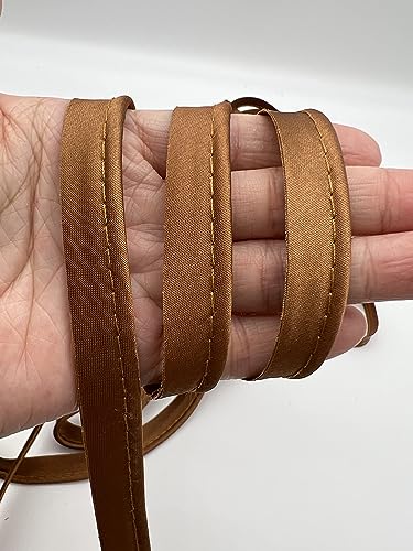 PEPPERLONELY 12 mm Polyester-Satin-Schrägband, Schrägband mit Kordel, Paspelborte mit Kordel, Lippenkordel zum Nähen von Kleidung, Polsterbesatz, Schokoladenbraun von PEPPERLONELY