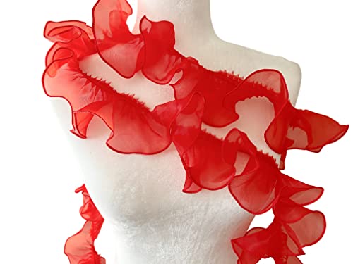 PEPPERLONELY Chiffon-Spitzenborte, 9,5 cm, breit, mit Rüschen, Spitzenbesatz für Hochzeitsdekoration, Geschenkverpackung, Tutu-Röcke, Rot von PEPPERLONELY