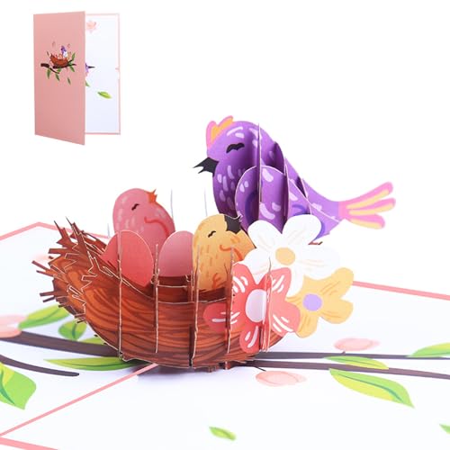 Elegante 3D Faltkarte mit Vogelnest mit Vögeln und Blumen Muster für Muttertag Feier von PEPWE