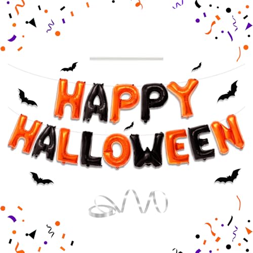 Happy Halloween Luftballons Banner – Orange und Schwarz Helloween Banner Hintergrund Girlande, 40,6 cm große Mylar-Folienballon-Banner mit Strohband für drinnen und draußen Happy Halloween Luftballons Banner – Orange und Schwarz Helloween Banner Hintergrund Girlande, 40,6 cm große Mylar-Folienballon-Banner mit Strohband für drinnen und draußen von PERFQU