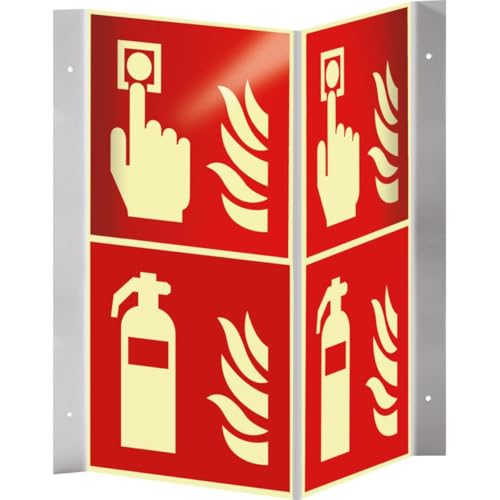 PERMALIGHT® power langnachleuchtend Brandschutz-Nasenschild Feuerlöscher und Brandmelder, 200x400mm von PERMALIGHT