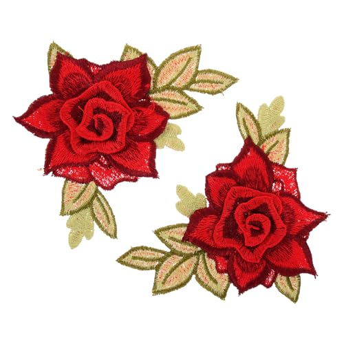 PERSELOSO 1 Paar Blumenstickerei Stoffaufnäher Rote Applikationen zum Aufnähen Dekorative Flicken für Kleidung Taschen Hüte und Mehr Langlebig und Praktisch für DIY Reparaturen von PERSELOSO