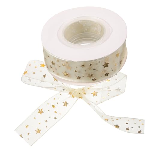 PERSELOSO 1 Rolle Goldene Sternen Organza Schleife für Geschenkverpackungen DIY Dekorationsband für Hochzeiten Weihnachten Bastelprojekte Hochwertiges Vielseitiges Band für Kreative von PERSELOSO