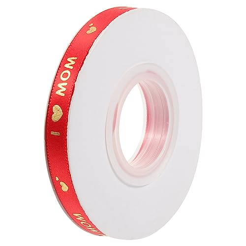 PERSELOSO 1 Rolle Herzmuster Geschenkband für Muttertag Multifunktionales Hochdichtes Satinband Rot mit Goldprägung für Geschenkverpackungen Blumensträuße und Diy Projekte von PERSELOSO