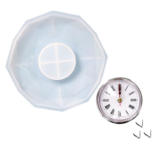 PERSELOSO 1 Satz DIY Polygon Clock Mold Silikonform für Epoxidharz Silbernem Uhrwerk und Clips für Kreative Handarbeiten und Bastelprojekte von PERSELOSO