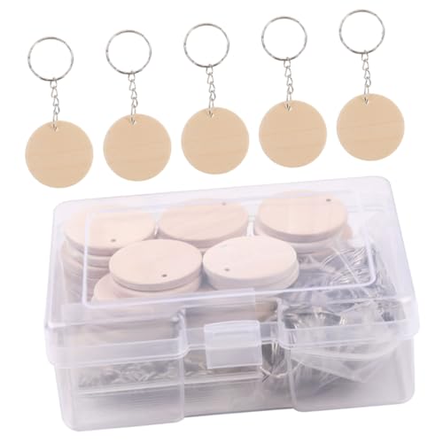 PERSELOSO 1 Satz Rundes Holzstück Set für DIY Schlüsselanhänger Unbeschichtete Holzscheiben mit Loch für Kreative Bastelprojekte und Dekorationen für Schlüssel Taschen und Schmuck von PERSELOSO