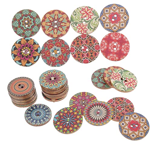 PERSELOSO 100Stücke Böhmische Holzknöpfe mit Blumenmalerei Retro Stil DIY Nähknöpfe Natürliche und Langlebige Knöpfe für Kleidung Bastelprojekte Einfache Befestigung und Vielseitige von PERSELOSO