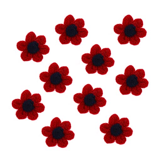PERSELOSO 10Stücke Wollblumen Applikationen Für DIY Kopfschmuck Handgefertigte Blumennähprojekte Für Haarbandzubehör Weinrot Für Bastelprojekte Und Dekoration von PERSELOSO