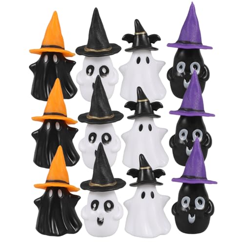 PERSELOSO 12 Sätze Miniatur Halloween Deko Set Teiliges Set mit Lustigen Geistern und Hexenhüten für Mikro Landschaftsdeko Bonsai Dekoration und Puppenhaus Zubehör von PERSELOSO