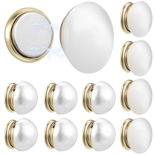 PERSELOSO 12 Stück Magnetische Broschen für Kleidung mit Künstlichen Perlen und Katzenaugen für Hochzeitsvorhänge und Schals Sichere Nadellose Verschlüsse für Stilvolle Outfits von PERSELOSO