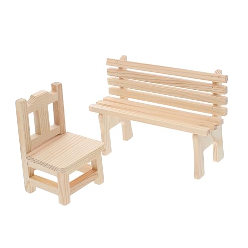 PERSELOSO 2 Stück Puppenhausbank Kleine Parkbank Mini-puppenhaus- Spielhaus Mini-puppenhaus-zubehör Puppenhauszubehör Winziges Bankdekor Puppenhaus Wohnzimmer Möbel Beige Holz von PERSELOSO