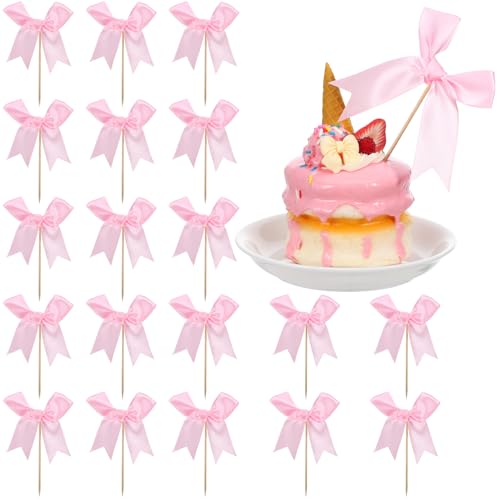 PERSELOSO 20 Stück Schleifen Torten Deko Süße Bogen Kuchen Aufleger für Hochzeiten Geburtstagsfeiern und Desserts Robuste Polyester Ribbon Picks für Festliche Anlässe von PERSELOSO