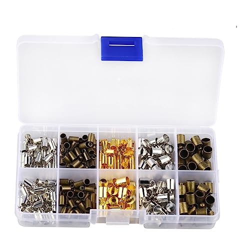 PERSELOSO 200Stücke Kupfer Endkappen für DIY Schmuckzubehör Schnur Endkappen mit Gemischten Farben für Armbänder Halsketten und Bastelprojekte von PERSELOSO
