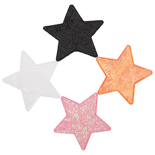 PERSELOSO 4 Stück Bügelbare Pailletten Stern Aufnäher Fünfzackige Bestickte Applikationen mit Starkem Kleber DIY Patches für Kleidung Jacken Hüte Rucksäcke Farbige Sterne für Mädchen von PERSELOSO