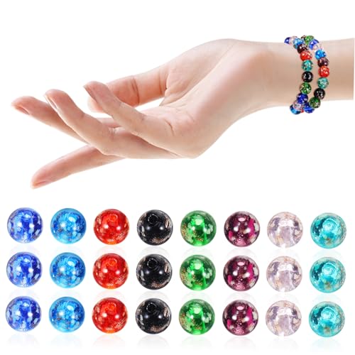 PERSELOSO 40 Stück Leuchtende Glasperlen Runde Perlen für DIY Schmuck und Bastelprojekte Lila Blau Grün und Rot von PERSELOSO