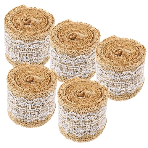 PERSELOSO 5 Rollen Jute Spitzenband für DIY Bastelprojekte und Partydekoration Vielseitiges Langlebiges und Dekoratives Band für Hochzeiten Shower und Feiern von PERSELOSO
