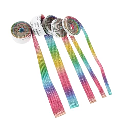 PERSELOSO 5 Rollen Selbstklebendes Strassband DIY Dekorationsband Glitzersteine Banding Gürtel für Hochzeit Handy Geschenkboxen Flexibel Zuschneidbar Langlebig Mehrreihig Regenbogenfarben von PERSELOSO