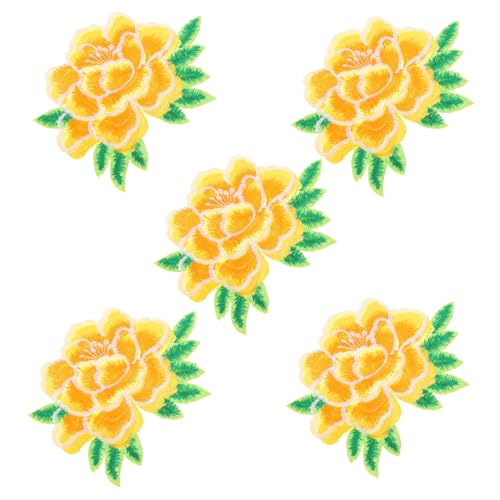 PERSELOSO 5 Stück Blumenstoff Patches Bestickte Bügel Patches für Kleidung Jeansjacken Applikationen für Diy Nähprojekte Mittlere Gelbe Langlebig und Praktisch von PERSELOSO